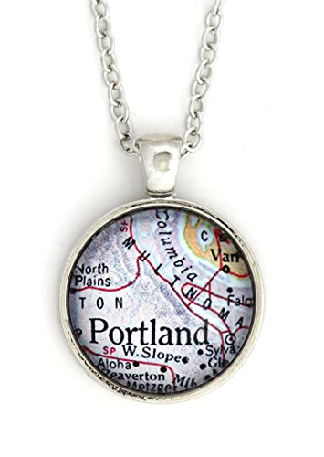 Portland Oregon City Map Necklace Silver Tone NV33 Hometown Pendant Fashion Jewelry