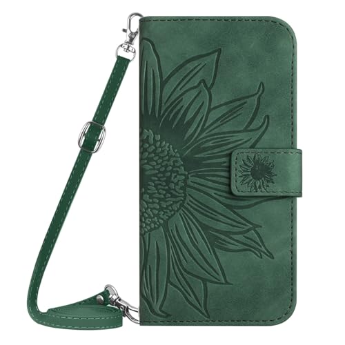 Étui iPhone 17 vert avec portefeuille floral pour le quotidien