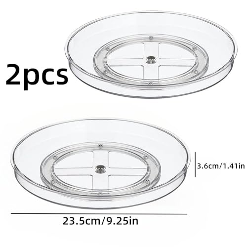 NBBENG 2 Pack Lazy Susan Turntable Cupboard Organiser, 360°Rotating Spice Racks for Kitchen Cabinet, Fridge and Pantry Organizer, 23.5 X 3.6cmClear Acrylic Revolving Condiment Holder﻿