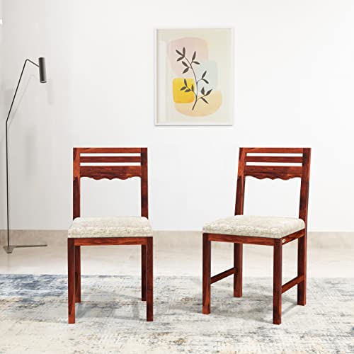 Image of STRATA FURNITURE Solid Sheesham Wood Mehraab Dining Chair with Cushoin | Modern Wooden Study Chairs | Ideal Furniture for Dining Room, Home, Cafe and Office (Set of 2, Honey Finish)
