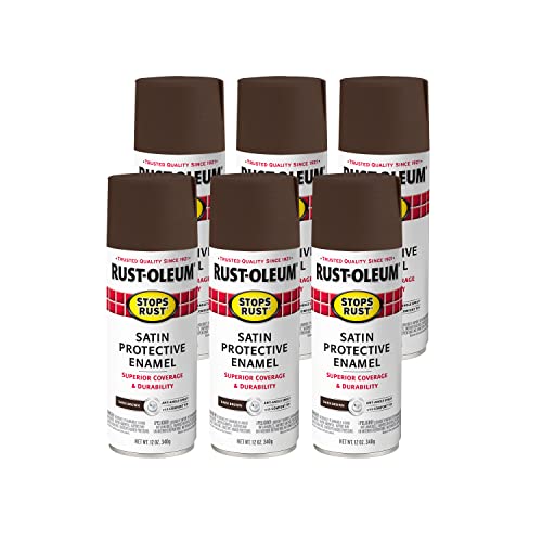Image of Rust-Oleum Stops Rust Spray Paint, Satin Dark Brown | Rust Resistant, Indoor and Outdoor, Beautiful Finish on Metal, Wood and More, Sprays from Any Angle, 12 oz, 6 Pack