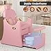 YOCONYO Reclining Pedicure Station for Nail Tech, Adjustable No Plumbing Pedicure Chair with Massage Foot Bath Basin,Adjustable Headrest and Backrest for Salon,Spa (Pink, Gold Frame)