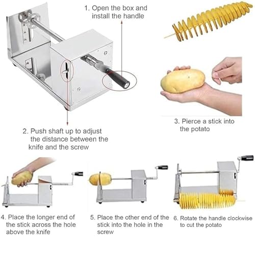 Image of Stainless Steel Potato Slicer - Potato Twister Machine - Manual Twisted Potato Spiral Vegetable Cutter (6 x 5.5 x 11.3 inches, 1 pcs)