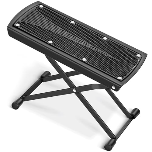 CAHAYA Repose Pieds Pliable pour Guitariste - Support Réglable en Fer 6 Niveaux, Surface Antidérapante, Capacité 70kg, Léger et Portable, Accessoire Guitare