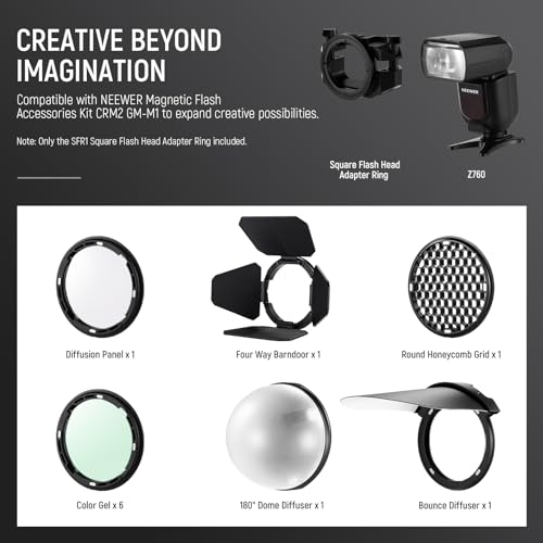 Image of NEEWER SFR1 Square Flash Head Adapter Ring for CRS6 Diffusion Dome CRM2 GM-M1 Square Head Speedlite Accessories, Anti Twist Screw Knob, Cold Shoe for Z760 NW760 NW700 NW620 NW635II TT560 Speedlight