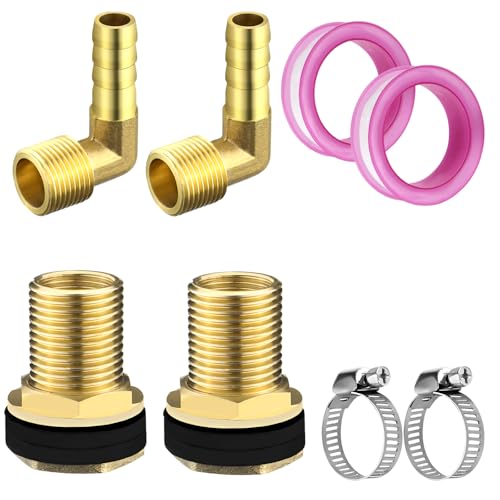 LPZMPZ Conector de Tanque de Agua de Latón 2 PCS Pasamuros Deposito Agua, Racor Deposito Rosca Exterior de 1/2' Rosca Interior de 3/8' para Tanque de Agua, Torre de Agua, Barril de Lluvia