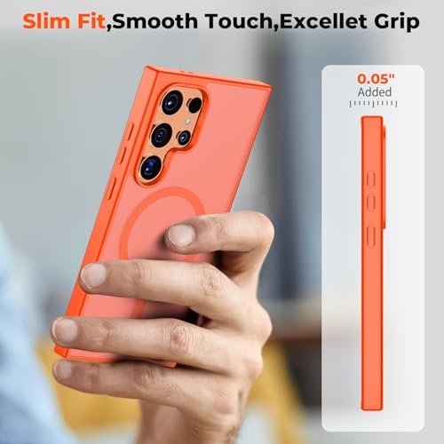Image of SUPFINE Magnetic for Samsung Galaxy S24 Ultra Case with Screen Protector, (Built-in Magnets) (Military Grade Drop Protection) Slim Translucent Shockproof Phone Case,Orange