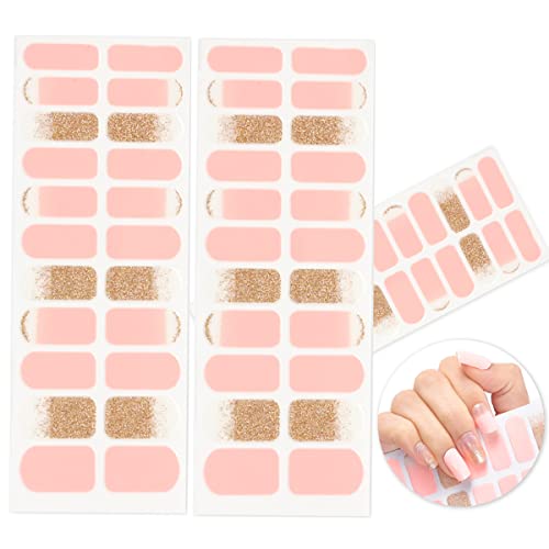 ASVNRES Glitter Nail Polish Strips, 44 Nail Wraps, Nail Stickers, Nail Strips, Works with Any UV Nail Lamps, Salon-Quality, Long Lasting, Easy to Apply & Remove (Gold Pink)