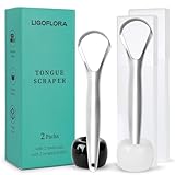 LIGOFLORA Tongue Scraper for Adults with 2 Ceramic Holder and 2 Travel Case – 2 Pack Stainless Steel Tongue Scraper for Tongue Cleaning and Reducing Bad Breath, Tongue Cleaner