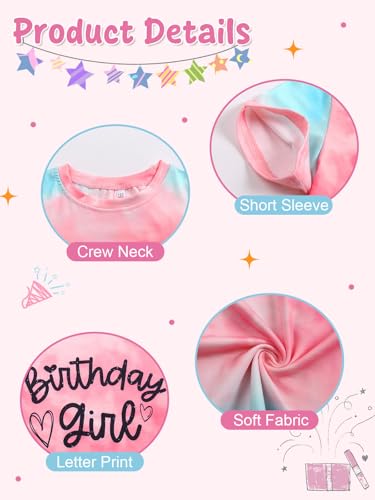 Image of Girls' Birthday Girl Letter Print T-Shirt with Bracelet, Pink, Size 4-12Y, Short Sleeve