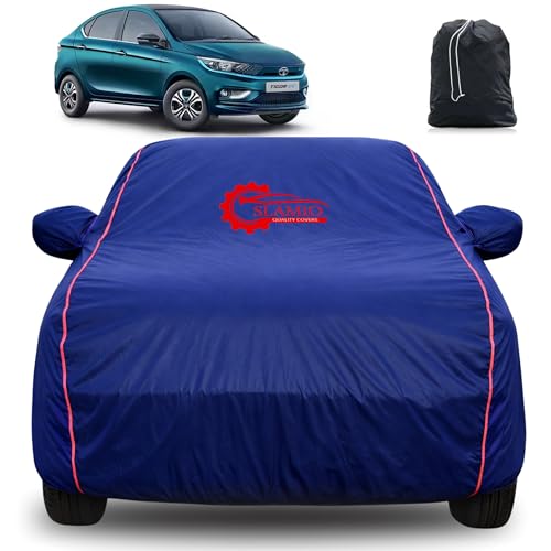 Image of 100% Waterproof Car Cover for Tata Tigor Ev 2021-2026 | All-Weather, Dustproof & UV Protection | Heavy-Duty 3-Layer Fabric | Custom Fit with Mirror & Antenna Pocket | Navy Blue