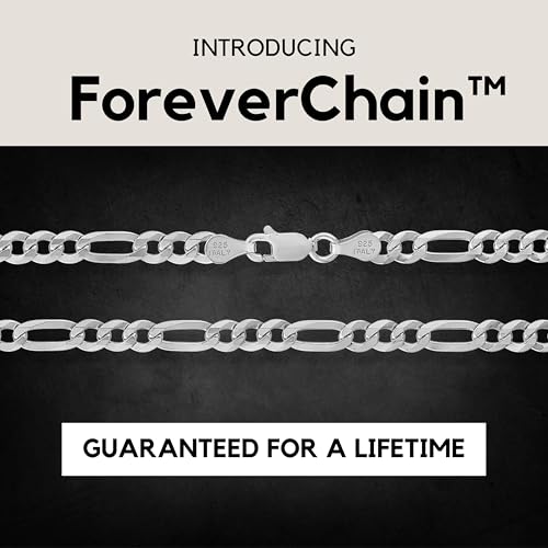 KISPER 925 Sterling Silver Figaro Chain for Men - 5mm Diamond Cut Italian Necklace, Mens Sterling Silver Necklace with Lobster Clasp, Made in Italy3
