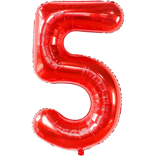 Image of KatchOn, Red Number 5 Balloon - 40 Inch | Happy 5th Birthday Balloons