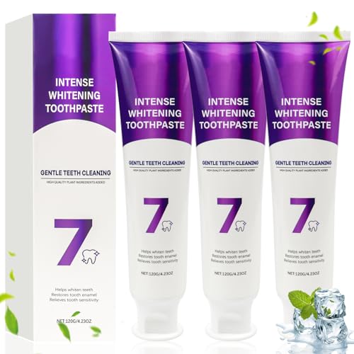 Toivize 7 Pro Intensive Whitening Zahnpasta Lila Zahnpasta für Weiße Zähne Farbkorrektur Zahnpasta zur Reduzierung Gelber Verfärbungen Tiefenreinigung & Frischer Atem 120g je Tube