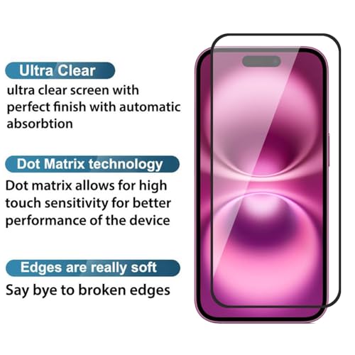 Image of Tempered Glass Screen Protector Compatible for iPhone 16 Plus with Edge to Edge Coverage and Easy Installation Kit, Pack of 1, Black