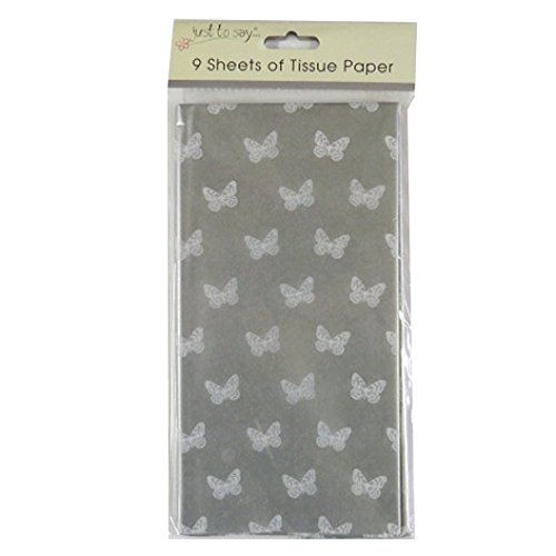 Papier de Soie Imprimée - Papillons d'argent - 9 feuilles - Taille 680mm x 500mm Cover