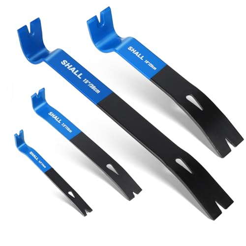 SHALL 4-Piece Flat Pry Bar Set -15″ 10″ 7.5″ 5.5″- Heavy Duty & Mini Nail Puller Crowbar, Utility Claw Bar, Wonder Bar, High-Carbon Steel Flat Bar Tool for Home Remolding & Woodworking