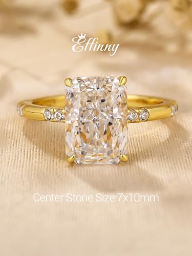 3.5ct Solitaire Radiant Cut Engagement Ring,Yellow Gold Plated 925 Sterling Silver Simulated Diamond Promise Ring3