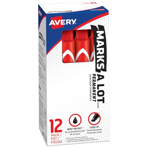 Avery Marks A Lot Permanent Markers, Large Desk-Style Size, Chisel Tip, Water and Wear Resistant, 12 Red Markers (08887) by Avery - Used condition - US$8.00