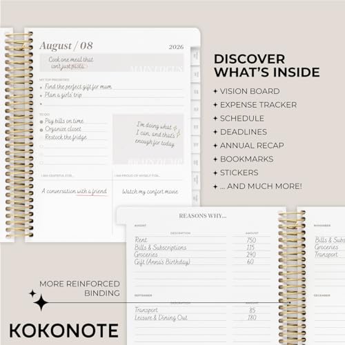 Kokonote Academic Diary 2026-2027 Week to View - Powder Pink | Academic Planner 2026-2027, Mid Year Diary 2026 2027, Weekly Desk Planner | Aesthetic Stationery Gifts