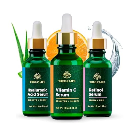 Tree of Life Facial Skin Care Set, Brightening, Firming, Hydrating, Dry Face, Dermatologist Tested - Trio Power Kit, Vitamin C, Retinol and Hyaluronic Acid, 3 count of 1 Fl Oz