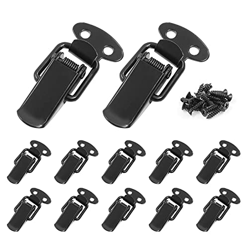 Jiozermi 12 Pack Spring Toggle Buckle Latch, 1.8'' Length, 304 Stainless Steel Spring Loaded Toggle Catch for Wooden Case Toolboxes, Black