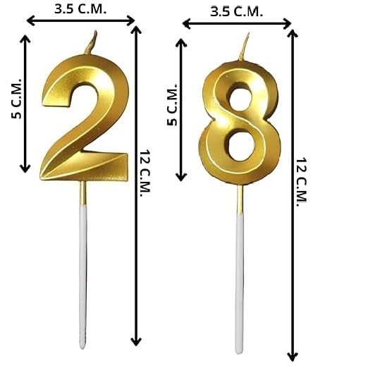 Image of ToyUniverse Number 28 Metallic Gold Candle for Twenty Eighth Birthday, Anniversary, Surprise Party Cake Decoration (Pack of 2)