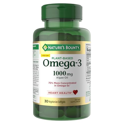 Nature's Bounty Omega 3, Plant-Based Omega 3 Fatty Acid Suppement, 1000mg, Supports Whole Body Health Including Heart, Skin, Joint, 30 Vegetarian Softgels, Fish Oil Alternative
