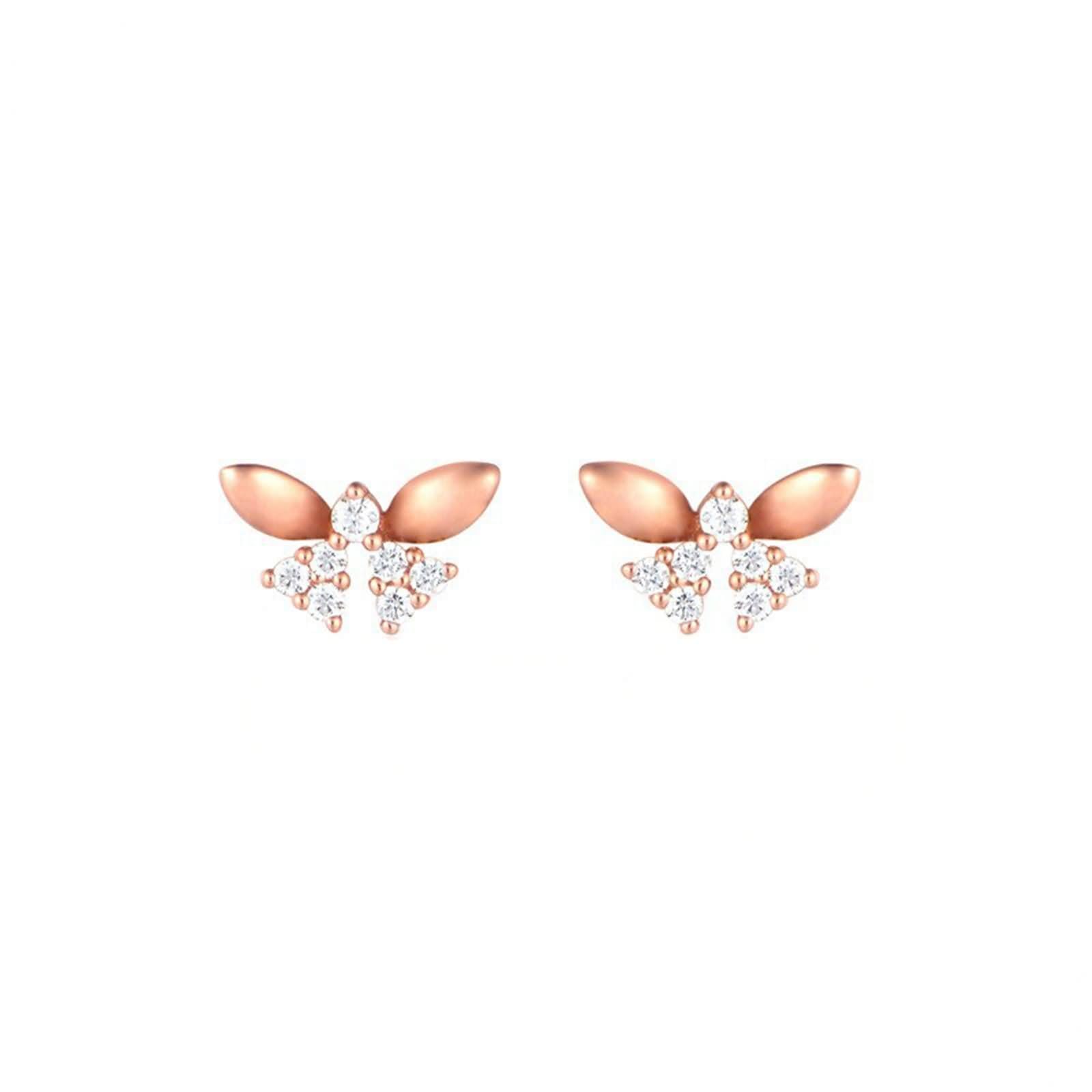 Gold Ohrringe Hochzeit 375/585 / 750 für Damen, Schmetterling mit Diamant/Moissanit, Frauen Ohrringe Gold