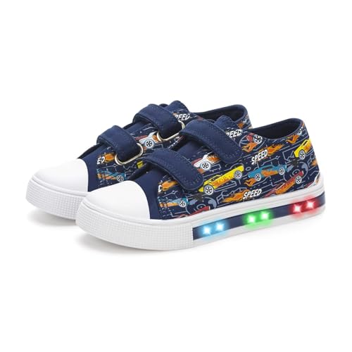 Toddler Kids Sneakers for Boys Girls Light Up Canvas Shoes Children Low Top Casual Outdoor Sneaker with Adjustable Straps