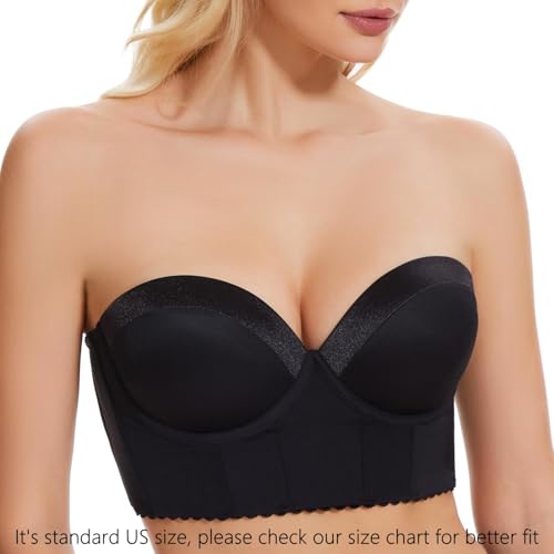 Image of SEA BBOT Women Anti-Slip Strapless Bra Longline Padded Push Up Bra