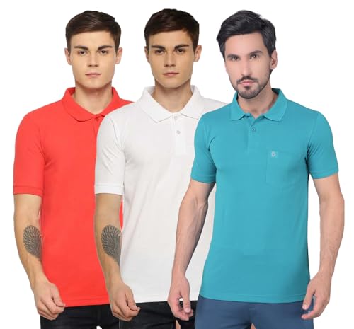 Image of Dollar Men's Pack of 1 Solid Cotton Blend Polo Neck T-Shirt