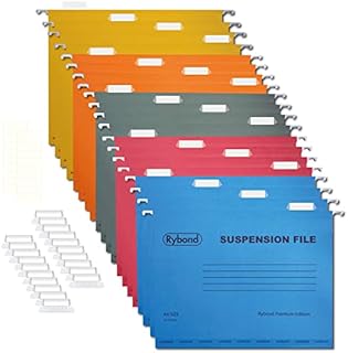 Rybond A4 Suspension File (20 Pack) Assorted Colours - Heavyweight with Tabs and Inserts - for A4 Filing cabinets - Reinforced Top and Bottom
