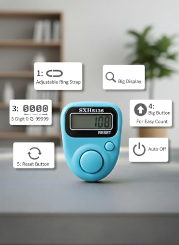 Image of Digital Finger Tally Counter with LCD Display, Portable Hand Click Counter for Prayer, Chanting, Gym, Counting, Stitching, Meditation, Automatic Tasbeeh Counter with Reset Button (511 Ring-Green)