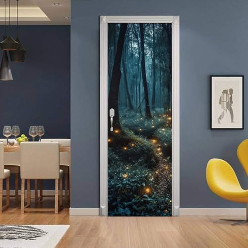 REDAMANCY Mystic Forest Tree Mushroom Firebee Peel and Stick Door Stickers Vinyl 3D Door Mural Decals Decor Wallpaper Self-Adhesive, Waterproof, Removable by REDAMANCY - Used condition - Image 3