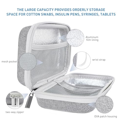 Image of Insulin Cooler Travel Case, 2x150g Ice Pack TSA Approved, Grey | EVA Insulation Travel Medicine Kit for 1-5 Pens & Diabetic Supplies, Diabetes Care, Portable Handle for Daily Use & Trip