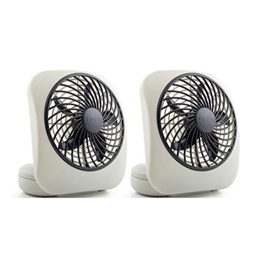 O2COOL Treva 5-Inch Portable Desktop Air Circulation Battery Fan | 2 Cooling Speeds, Compact Folding & Tilt Design, 2 Units, Grey, 2 Count
