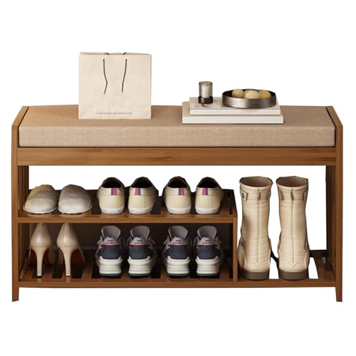 Siège d'entrée en bois solide avec banc de stockage de chaussures durable