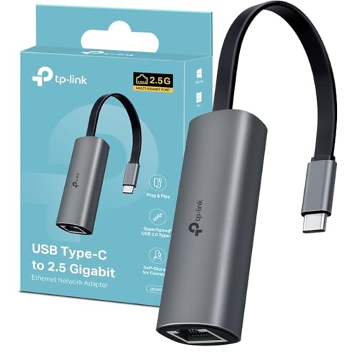 TP-Link UE302C USB C to Ethernet Adapter, 2.5 Gigabit Ethernet to USB C 3.0 Adapter, Multi-Gigabit Connection, Universal Compatibility, Scratch Resistant, Self-Storage, Plug & Play USB C to