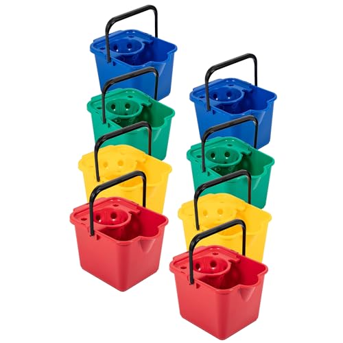12 Litre Capacity Red Blue Green Yellow & Metallic Coloured Floor Cleaning Mop Buckets With Pouring Lip (1, Red)