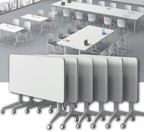 FHSLKXIM Mesa De Conferencias Abatible, Mesa De Reuniones con Ruedas, Escritorio De Computadora Móvil, Mesa Plegable Grande con Ruedas Bloqueables, Mesa Moderna para El Hogar, 6 Piezas, 160 Cm