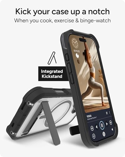 Image of ZAGG Rainier Case with Kickstand for iPhone 17 - Black, Graphene 22ft (7m) Drop Protection, Lanyard Attach Points, MagSafe, Wireless Charging Compatible, 2-Piece Design, Phone Case