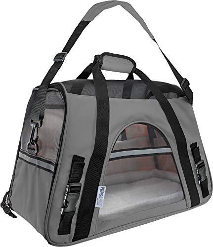 Paws & Pals Airline Approved Pet Carrier - Soft-Sided Carriers for Small Medium Cats and Dogs Air-Plane Travel On-Board Under Seat Carrying Bag with Fleece Bolster Bed for Kitten Cat Puppy Dog Taxi