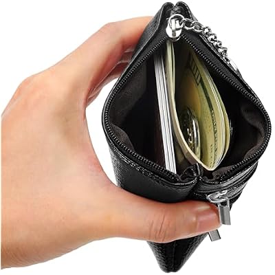 Chelmon 2 Pack Coin Purse Pouch Change Card Holder Small Wallet with Keychain for Women and Men (Black & Black)