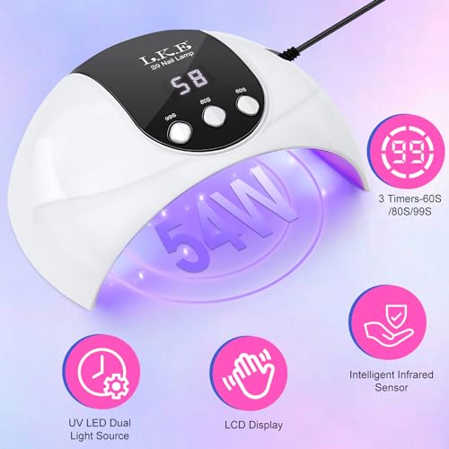 UV Light for Gel Nails, Wisdompark Professional UV/LED Nail Lamp 54W with 3 Timer Settings, Nail Dryer for Gel Polish Fast Curing Nail Lamp Gifts for Women