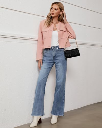 Image of GRAPENT Straight Leg Jeans for Women High Waisted Stretchy Frayed Raw Hem Loose Denim Pants Casual Baggy Jean Trousers