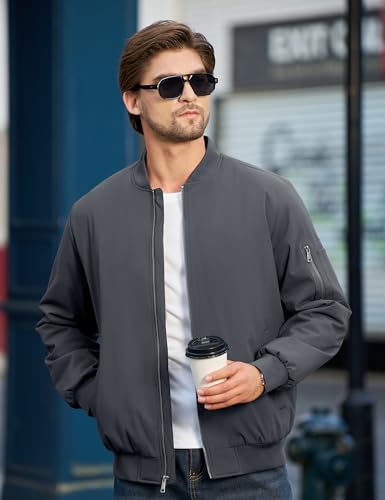 Cotrasen Mens Bomber Jacket Fall Winter Warm Windbreaker Casual Full Zip Padded Coats with Pockets2