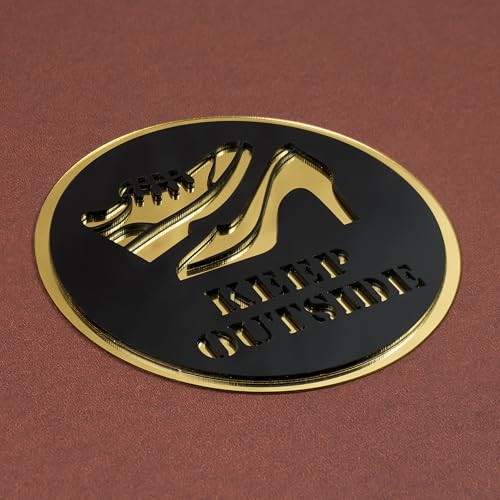 Image of Keep Outside Round Acrylic Signage Sticker - Self-Adhesive Instruction Sign for Office, Storefront, Business & Shop - Premium Black Gold Label for Glass & Smooth Surfaces