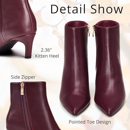 GENSHUO Women's Pointed Toe Ankle Boots 2.36 Inch Low Kitten Heel Booties with Side Zipper, Fall Winter Short Dress Boots Shoes3