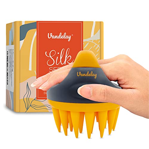 Vandelay Silicon Scalp Massager Shampoo Brush with Thick Silicon Bristles [Silk Series] (Orange & Black)